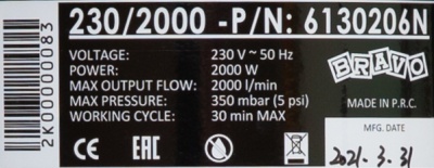 Электрический насос для лодки BRAVO 230-2000 купить по выгодной цене 17 316 руб. Scoprega Bravo в магазине bummart.ru